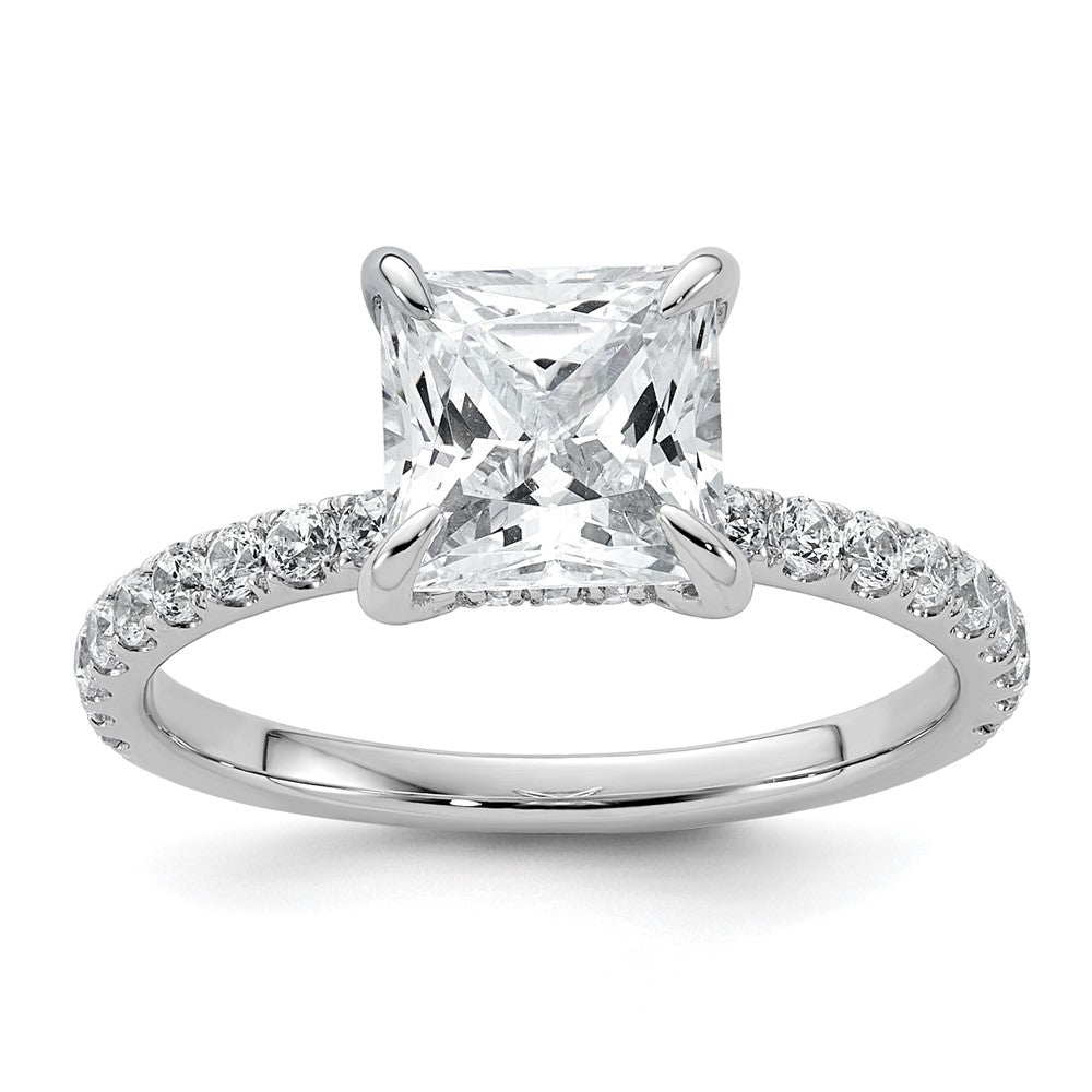 14K White Gold 2 1/2 carat Certified Lab Grown Diamond VS+ F+ Princess Complete Solitaire with Flair Engagement Ring