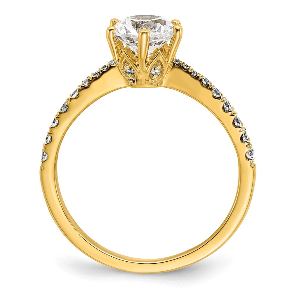 14K Yellow Gold Gold Leaf Design (Holds 1 carat (6.5mm) Round Center) 1/4 carat Diamond Semi-Mount Engagement Ring