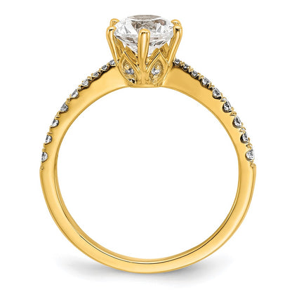 14K Yellow Gold Gold Leaf Design (Holds 1 carat (6.5mm) Round Center) 1/4 carat Diamond Semi-Mount Engagement Ring
