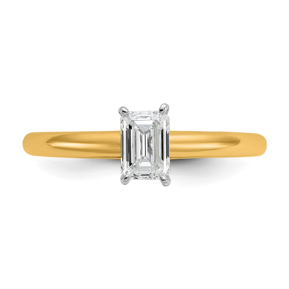 14K Two-Tone Gold Two-tone 1/2 carat Certified Lab Grown Diamond VS+ F+ Emerald Solitaire Complete Engagement Ring