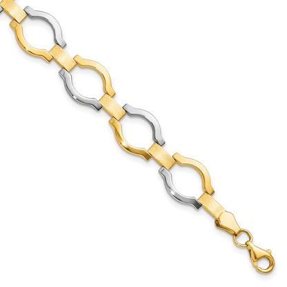 14K Yellow Gold w/Rhodium Fancy Link 7.25 Inch Bracelet