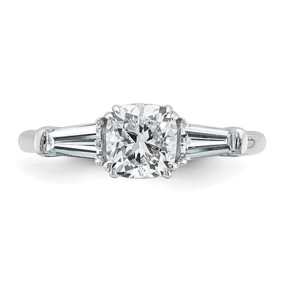 14K White Gold 1/2 carat Lab Grown Diamond VS+ F+ Tapered Baguette 1 carat Cushion Center Semi Mount Three Stone Engagement Ring