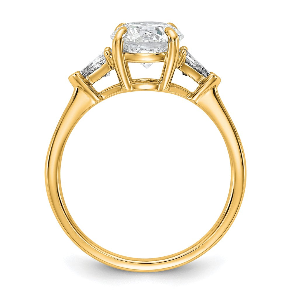 14K Yellow Gold 2 carat Certified Lab Grown Diamond VS/SI+ G+ Round and Triangle Complete Three Stone Engagement Ring