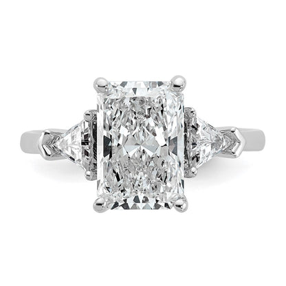 14K White Gold 3 1/8 carat Certified Lab Grown Diamond VS/SI+ G+ Radiant and Triangle Complete Three Stone Engagement Ring