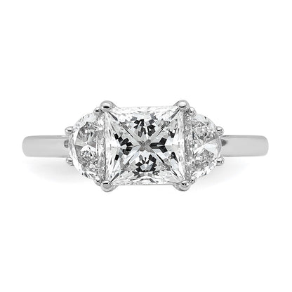 14K White Gold 2 carat Certified Lab Grown Diamond VS/SI+ G+ Princess and Half Moon Complete Three Stone Engagement Ring