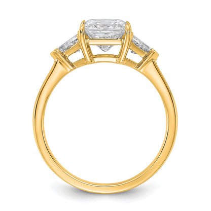 14K Yellow Gold 2 carat Certified Lab Grown Diamond VS+ F+ Princess and Trillion Complete Three Stone Engagement Ring