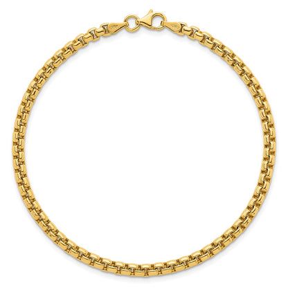14K Yellow Gold Polished 3.5mm Rounded Box Chain 8.5 Inch Mens Bracelet