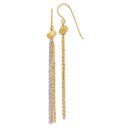 14K Tri-Color Gold Tri-color Polished Fancy Chain Tassel Dangle French Hook Earrings