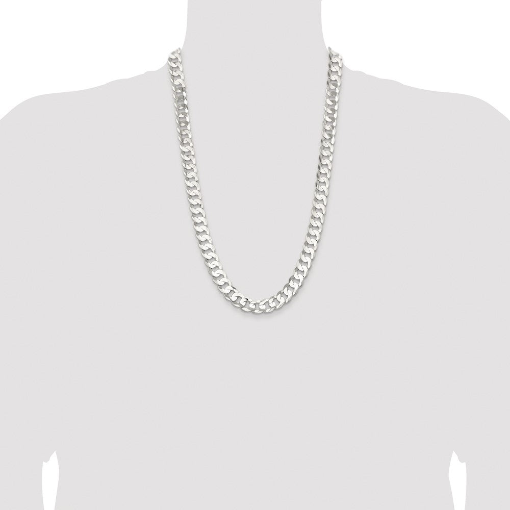 Sterling Silver Rhodium-plated 11.9mm Concave Beveled Curb 26 Inch Chain