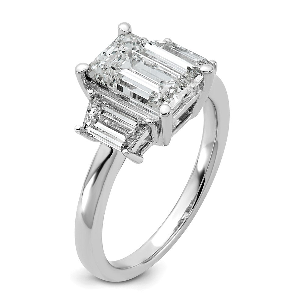 14K White Gold 3 1/3 carat Lab Grown Diamond VS+ F+ Complete Emerald and Trapezoid Engagement Ring