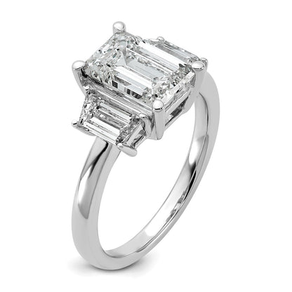 14K White Gold 3 1/3 carat Lab Grown Diamond VS+ F+ Complete Emerald and Trapezoid Engagement Ring