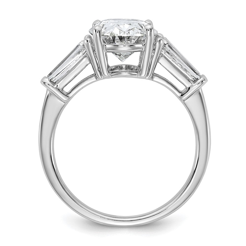 14K White Gold 3 3/4 carat Certified Lab Grown Diamond VS+ F+ Oval and Tapered Baguette Complete Three Stone Engagement Ring