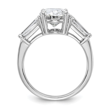 14K White Gold 3 3/4 carat Certified Lab Grown Diamond VS+ F+ Oval and Tapered Baguette Complete Three Stone Engagement Ring