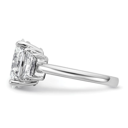 14K White Gold 4 carat Certified Lab Grown Diamond VS+ F+ Oval and Trapezoid Complete Three Stone Engagement Ring