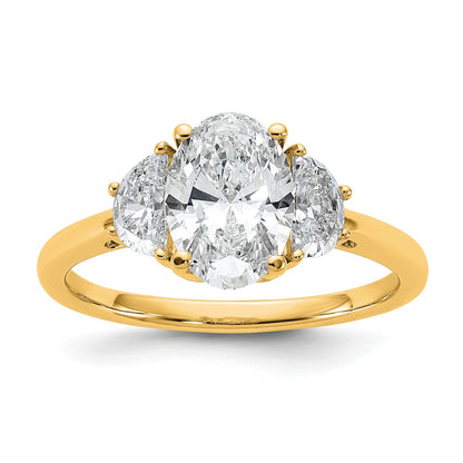 14K Yellow Gold 1/2 carat Lab Grown Diamond VS/SI+ G+ Half Moon and 1 1/2 carat Oval Center Semi Mount Three Stone Engagement Ring