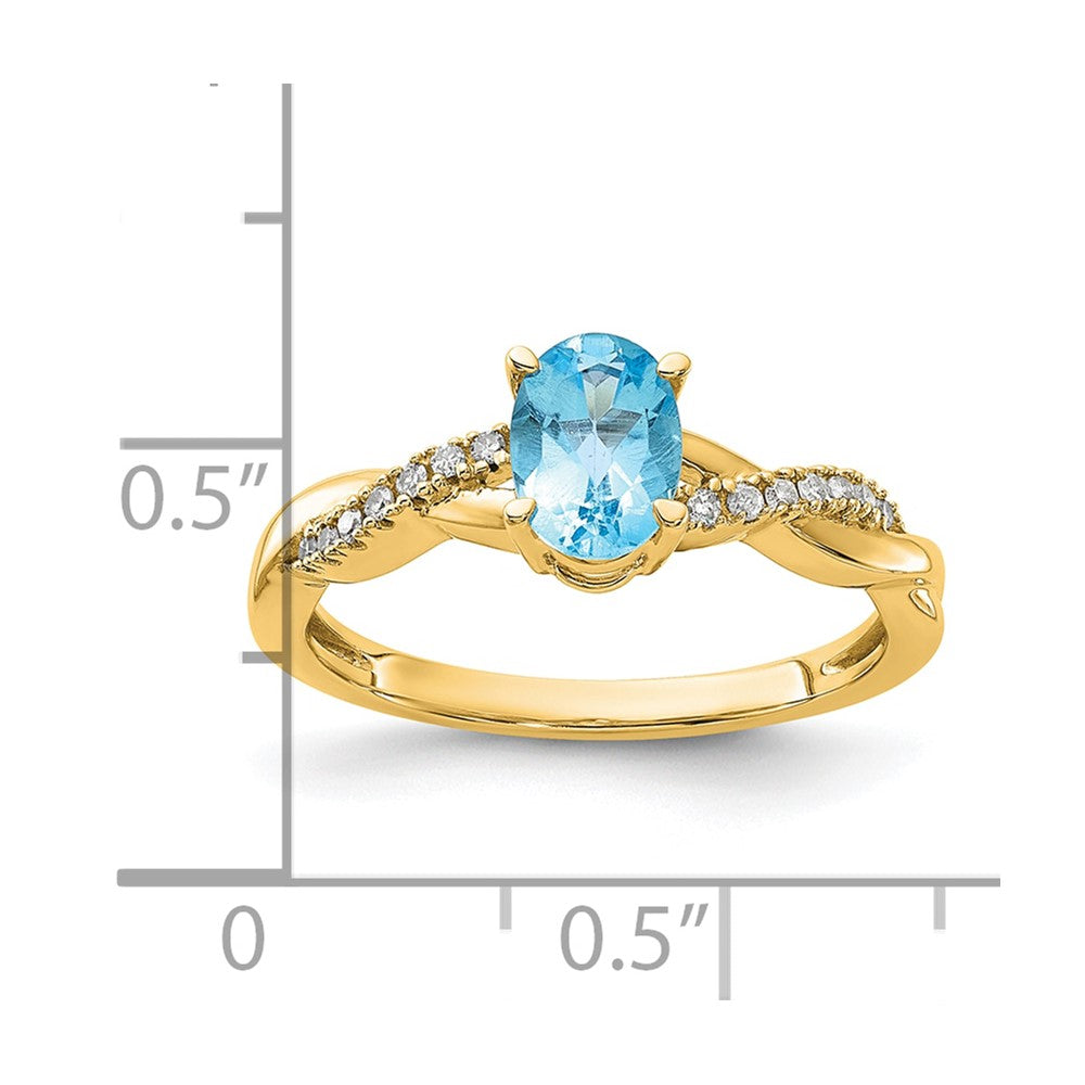 14K Yellow Gold 7x5 Oval December/Blue Topaz and Diamond Size 7 Ring