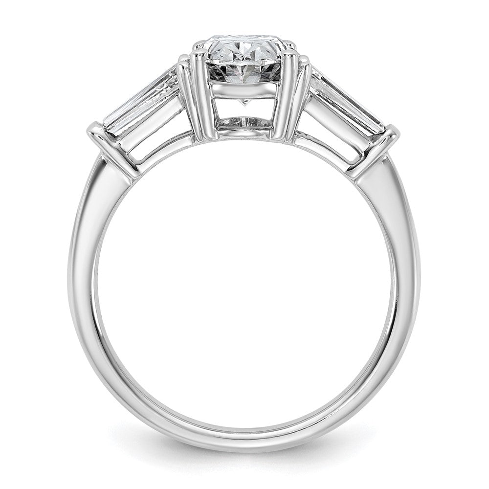 14K White Gold 2 1/5 carat Certified Lab Grown Diamond VS+ F+ Oval and Tapered Baguette Complete Three Stone Engagement Ring