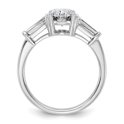 14K White Gold 2 1/5 carat Certified Lab Grown Diamond VS+ F+ Oval and Tapered Baguette Complete Three Stone Engagement Ring
