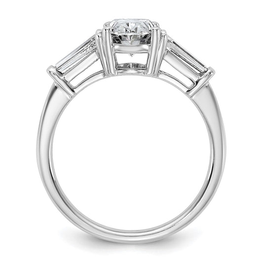 14K White Gold 2 1/5 carat Certified Lab Grown Diamond VS+ F+ Oval and Tapered Baguette Complete Three Stone Engagement Ring