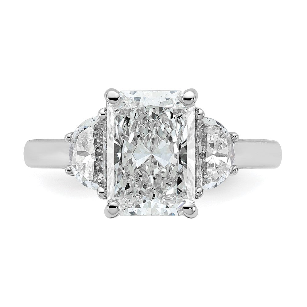 14K White Gold 5/8 carat Lab Grown Diamond VS/SI+ G+ Half Moon 2 1/2 carat Radiant Center Semi Mount Engagement Ring