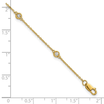 14K Yellow Gold Complete 1/6 carat Bezel-set Diamond and Cable Chain 5-Station 7 Inch Bracelet