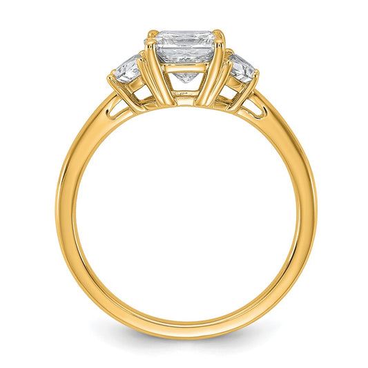 14K Yellow Gold 3/8 carat Lab Grown Diamond VS/SI+ G+ Half Moon 1 carat Princess Center Semi Mount Three Stone Engagement Ring