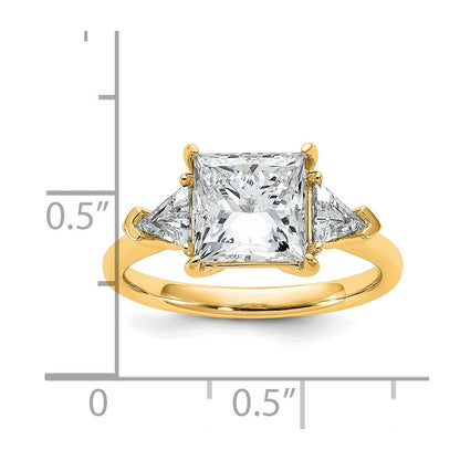 14K Yellow Gold 3 1/8 carat Certified Lab Grown Diamond VS/SI+ G+ Princess and Trillion Complete Three Stone Engagement Ring