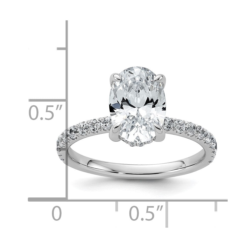 14K White Gold 2 5/8 carat Certified Lab Grown Diamond VS/SI+ G+ Oval Complete Solitaire with Flair Engagement Ring