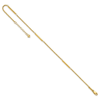 14K Yellow Gold Cable Chain and Bar 3-Station 9 Inch Plus 1 Inch Extender - Total 10 Inch Anklet