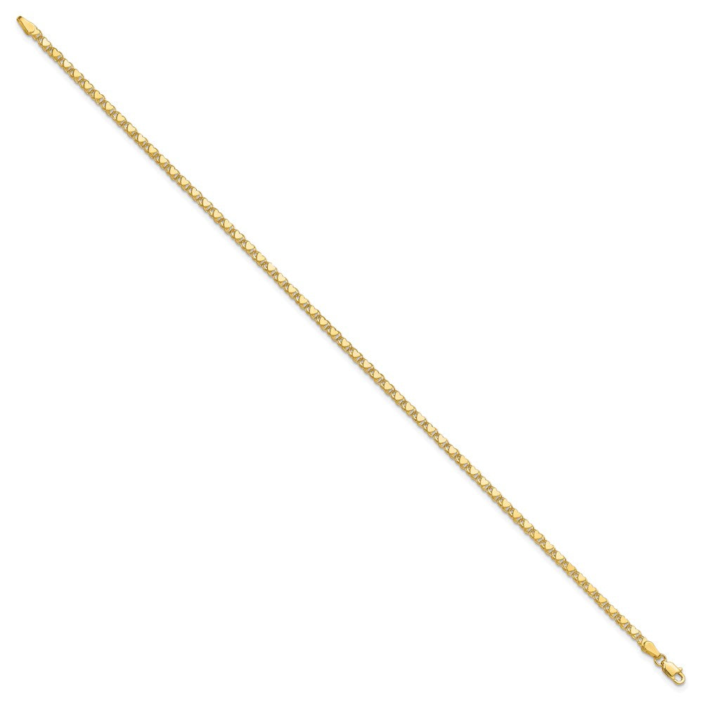 14K Yellow Gold Polished Double-Sided Hearts Double Link 10 Inch Anklet
