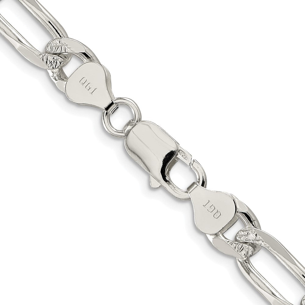 Sterling Silver Rhodium-plated 8mm Pav‚ Flat Figaro 20 Inch Chain