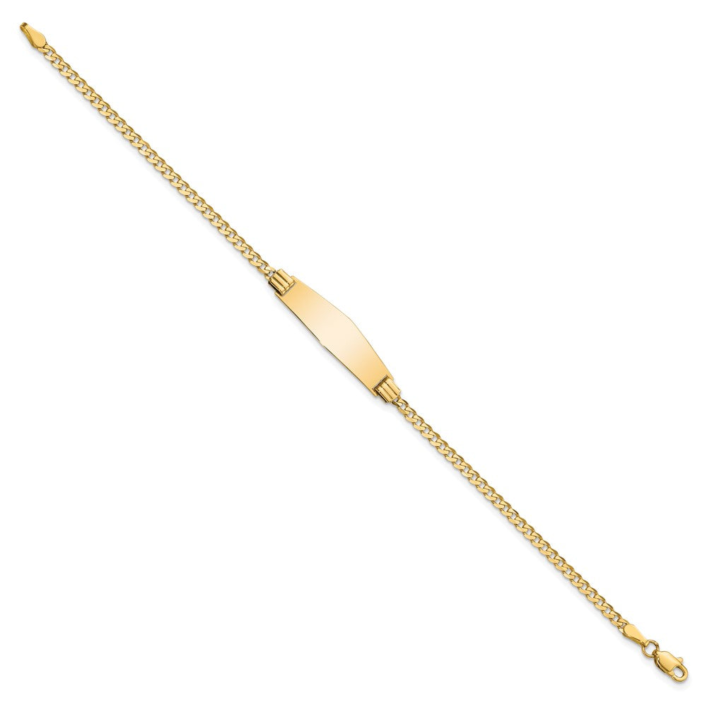 14K Yellow Gold Polished Solid Chain/Solid Plate Curb Link Soft Diamond Shape 24.5x7.8mm Plate 7 Inch ID Bracelet