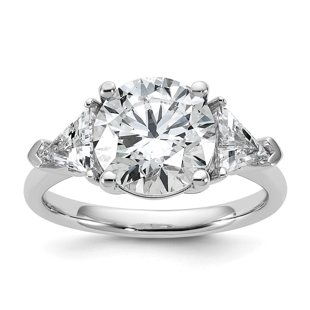 14K White Gold 4 1/8 carat Certified Lab Grown Diamond VS/SI+ G+ Round and Triangle Complete Three Stone Engagement Ring