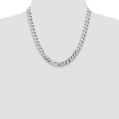 Sterling Silver Rhodium-plated 8.5mm Beveled Curb 20 Inch Chain