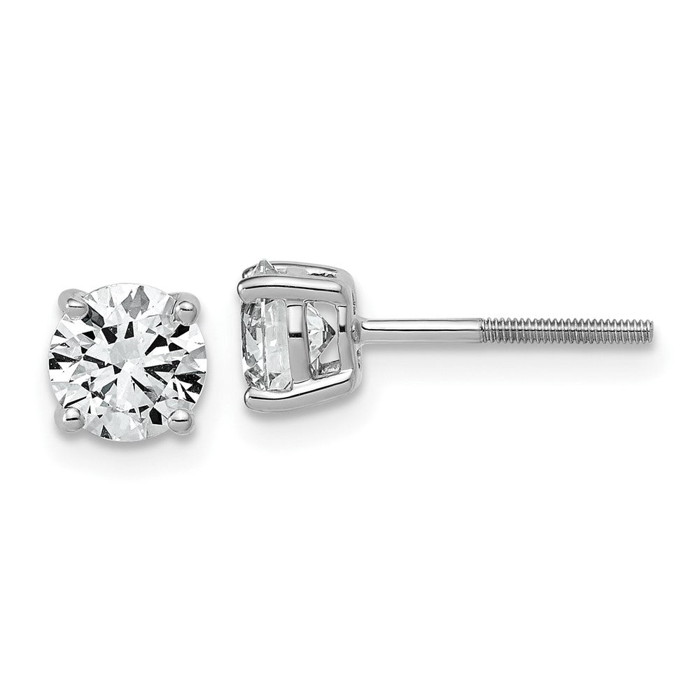 14K White Gold 1 1/2 carat Lab Grown Diamond VS+ F+ Round Complete Four Prong Lightweight Screwback Stud Earrings