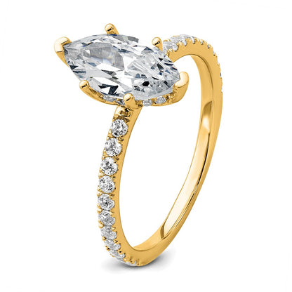 14K Yellow Gold 2 carat Certified Lab Grown Diamond VS/SI+ G+ Marquise Complete Solitaire with Flair Engagement Ring