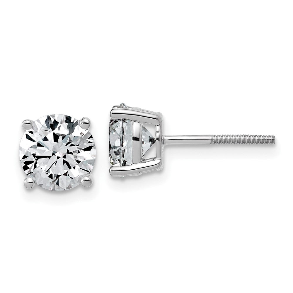14K White Gold 3 carat Lab Grown Diamond VS/SI+ G+ Round Complete Four Prong Lightweight Screwback Stud Earrings