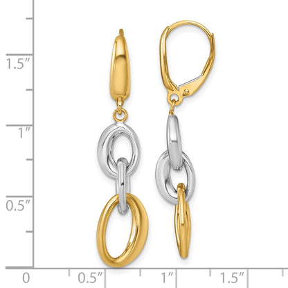 14K Two-Tone Gold Two-tone Polished Fancy Oval Link Dangle Leverback Earrings