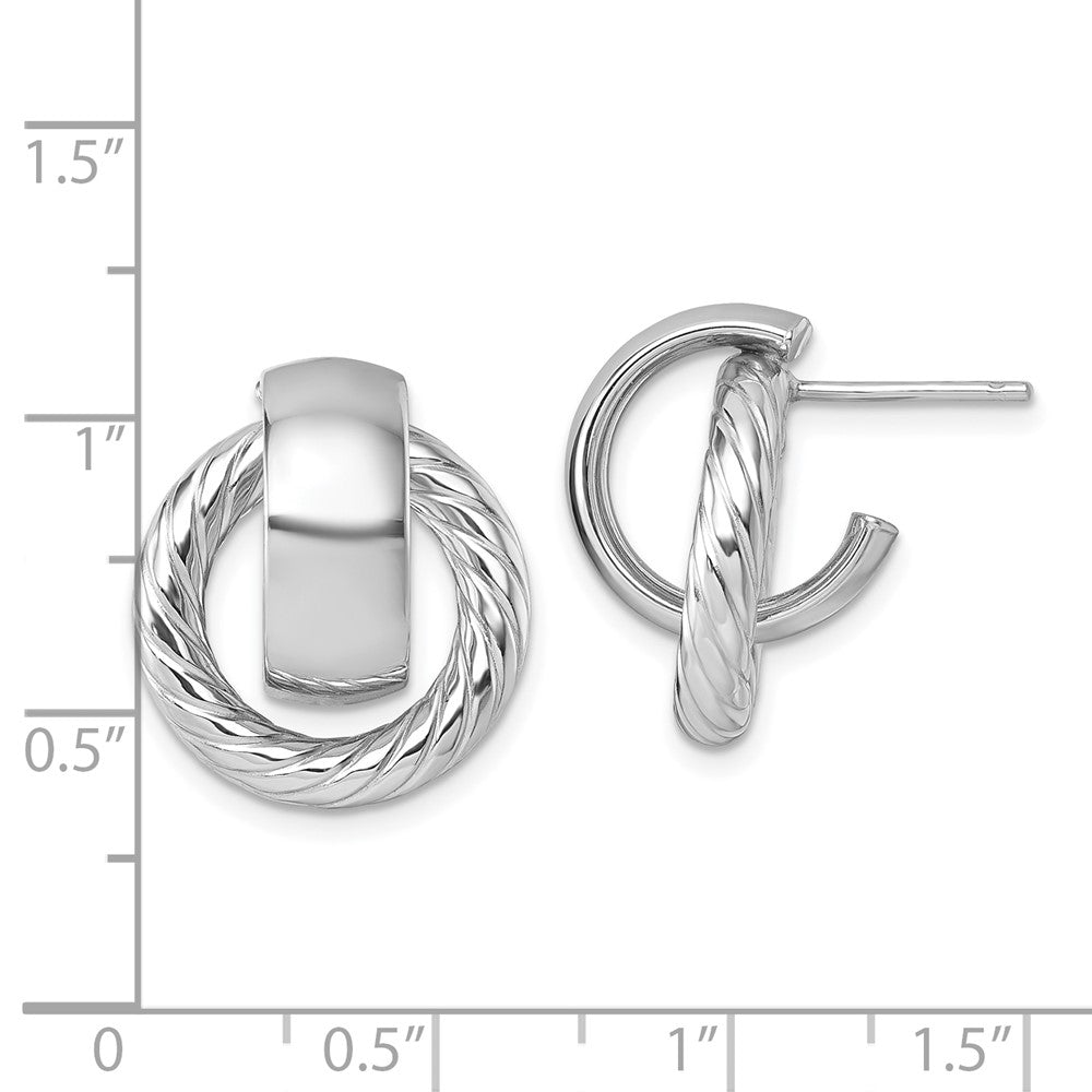 14K Yellow Gold with Rhodium Polished and Twisted Doorknocker C-Hoop Post Earrings