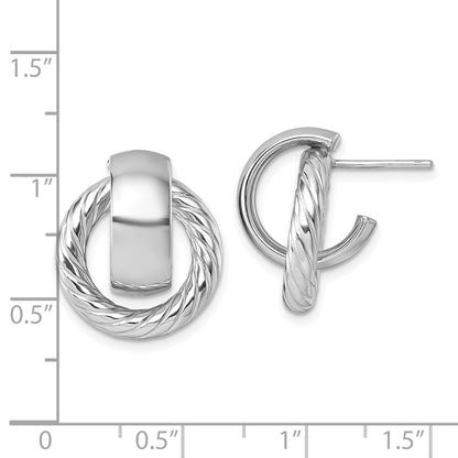 14K Yellow Gold with Rhodium Polished and Twisted Doorknocker C-Hoop Post Earrings