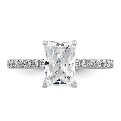 14K White Gold 2 carat Certified Lab Grown Diamond VS/SI+ G+ Radiant Complete Solitaire with Flair Engagement Ring