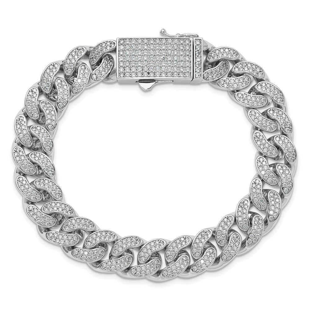 Sterling Silver Rhodium-plated CZ 8in Curb Bracelet