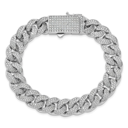Sterling Silver Rhodium-plated CZ 8in Curb Bracelet