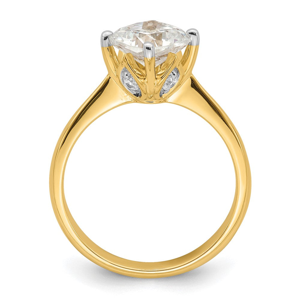 14K Yellow Gold (Holds 2 carat (7.60 mm) Cushion-cut) 4-Prong with 1/15 carat Diamond Leaf Design Semi-Mount Engagement Ring
