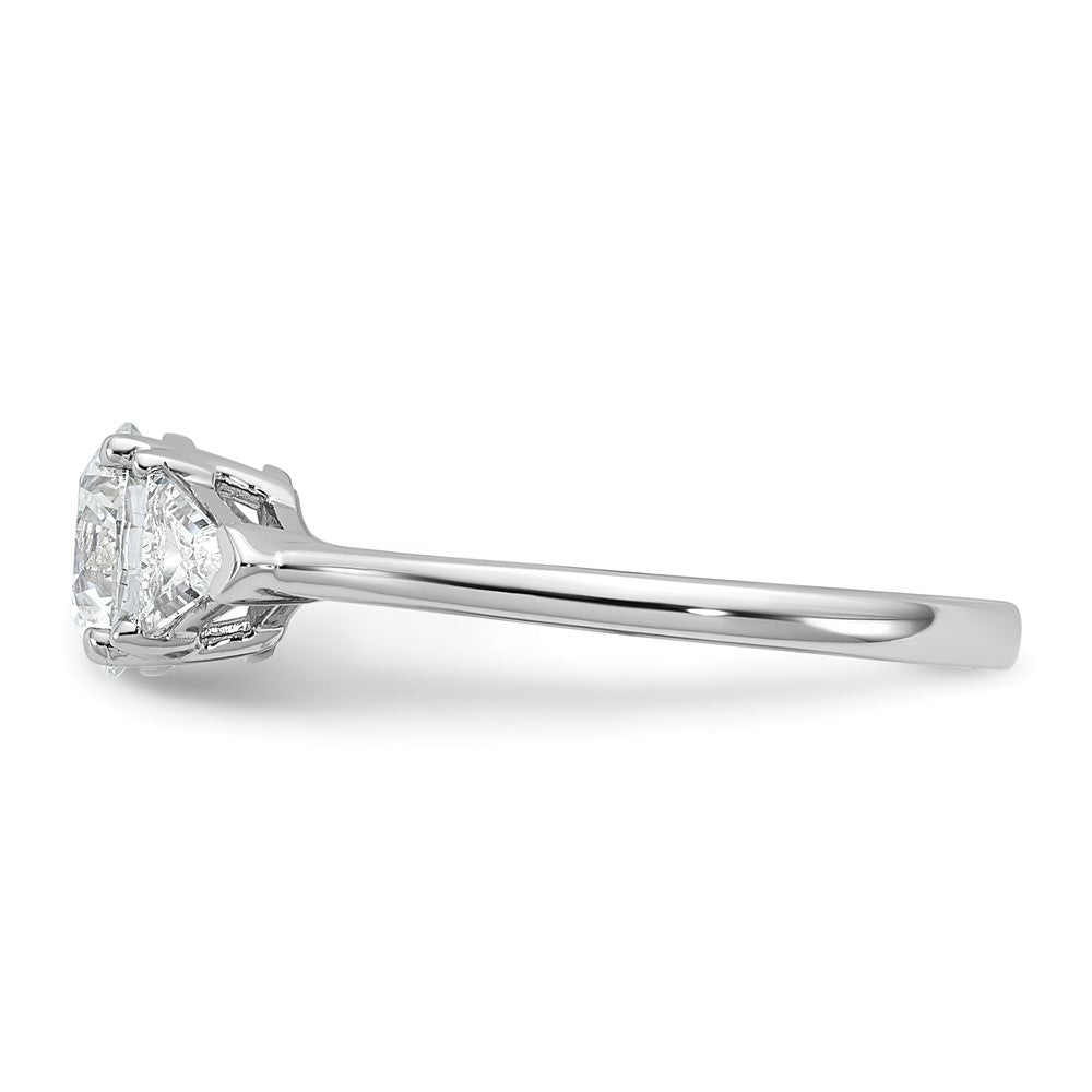 14K White Gold 1 1/2 carat Certified Lab Grown Diamond VS/SI+ G+ Round and Triangle Complete Three Stone Engagement Ring