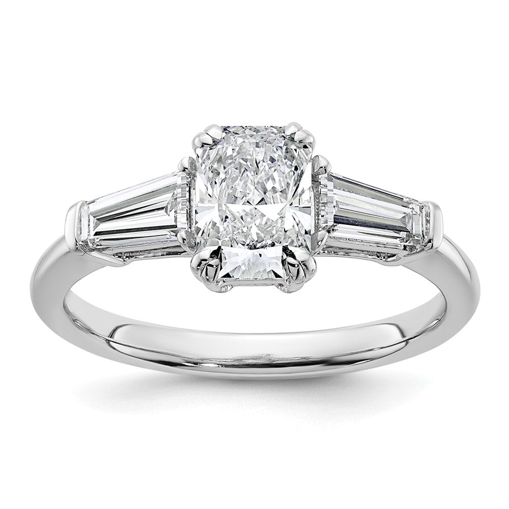 14K White Gold 1 1/2 carat Certified Lab Grown Diamond VS+ F+ Radiant with Tapered Baguette Sides Complete Engagement Ring