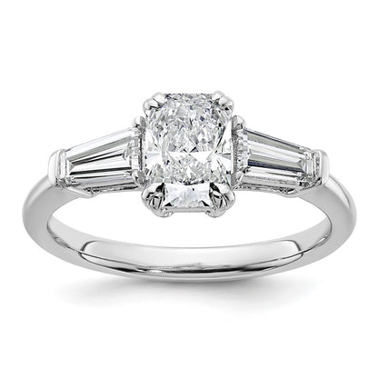14K White Gold 1 1/2 carat Certified Lab Grown Diamond VS+ F+ Radiant with Tapered Baguette Sides Complete Engagement Ring
