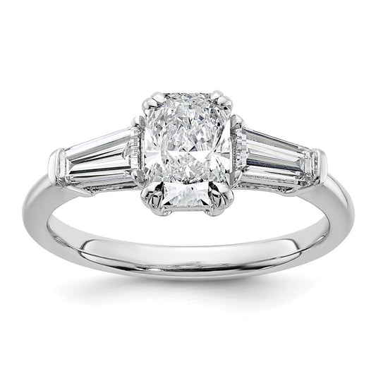 14K White Gold 1 1/2 carat Certified Lab Grown Diamond VS+ F+ Radiant with Tapered Baguette Sides Complete Engagement Ring