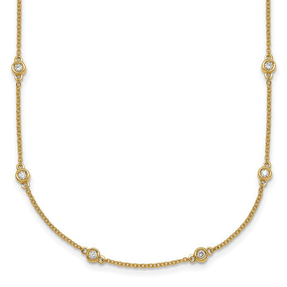 14K Yellow Gold Complete 1/2 carat Bezel-set Diamond and Cable Chain 20-Station 20 Inch Necklace