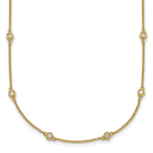 14K Yellow Gold Complete 1/2 carat Bezel-set Diamond and Cable Chain 20-Station 20 Inch Necklace